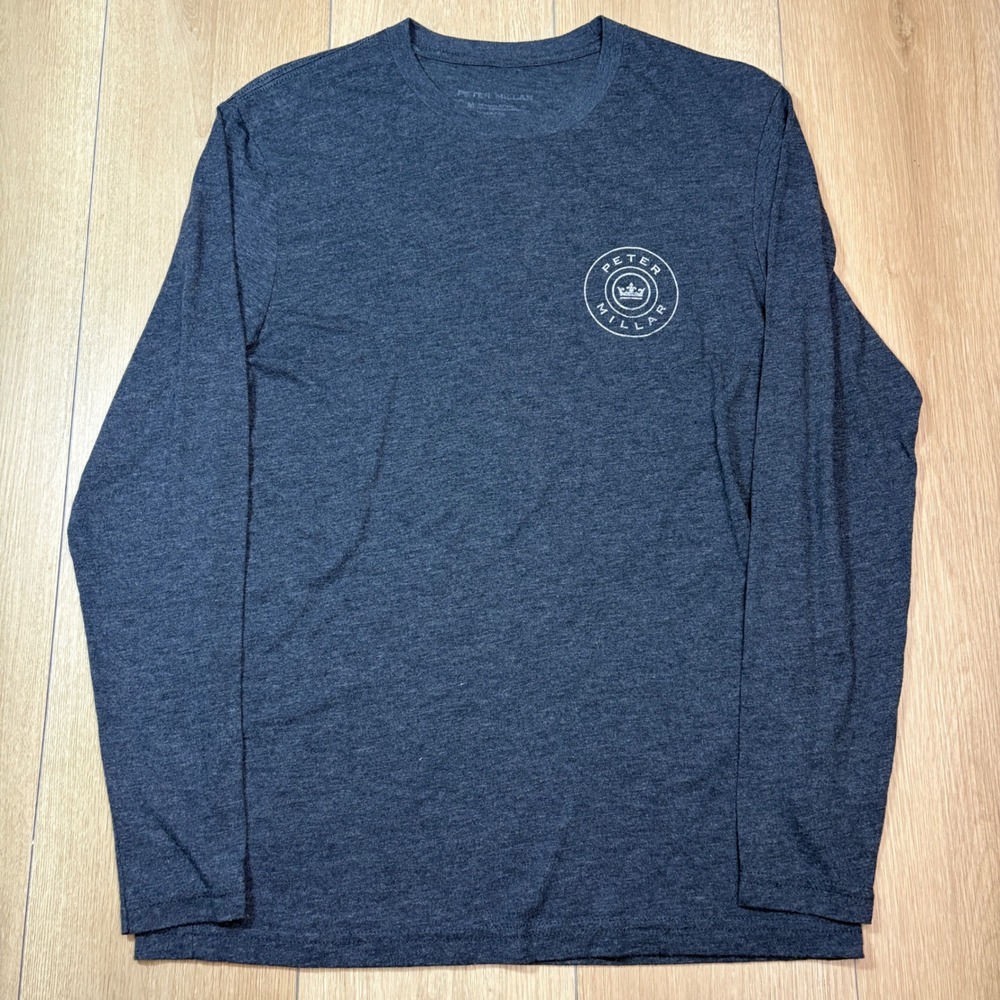 Peter Millar Golf Mens Raleigh NC Skyline Graphic Long Sleeve T-Shirt Gray M